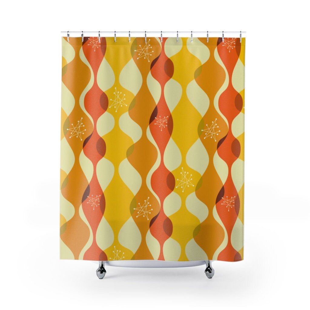 Space Age Astro Starburst Geometric Yellow and Orange Retro Shower