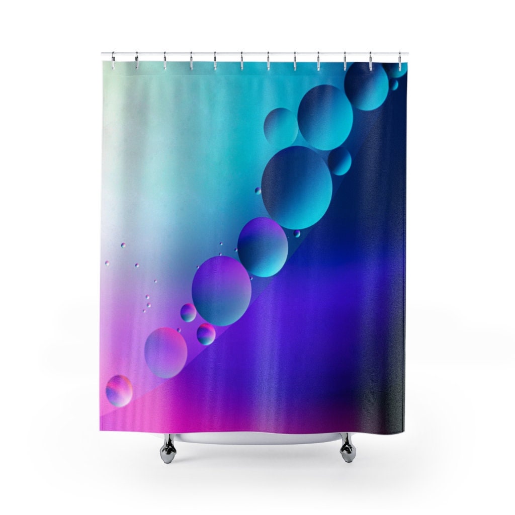 Modern Raindrop Design Blue Ombre Water Droplets Shower Curtain Herasem
