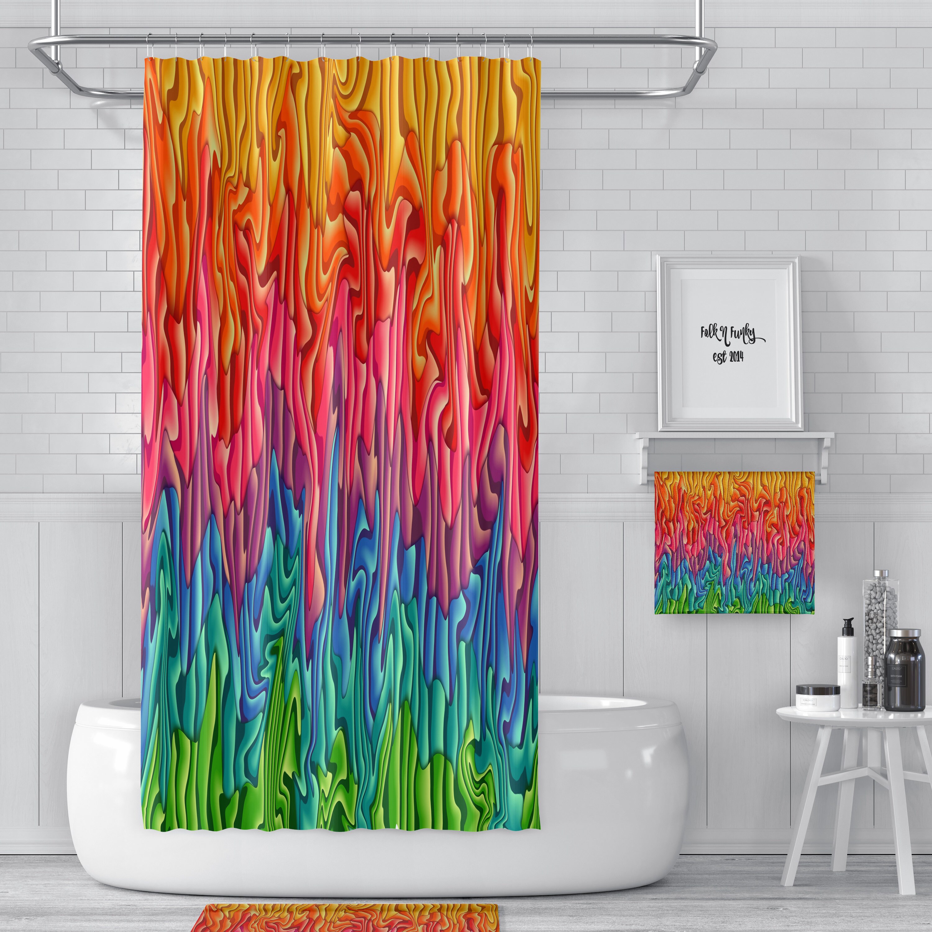 Melting Wax Boho Shower Curtain Set with Bold Design Options Herasem