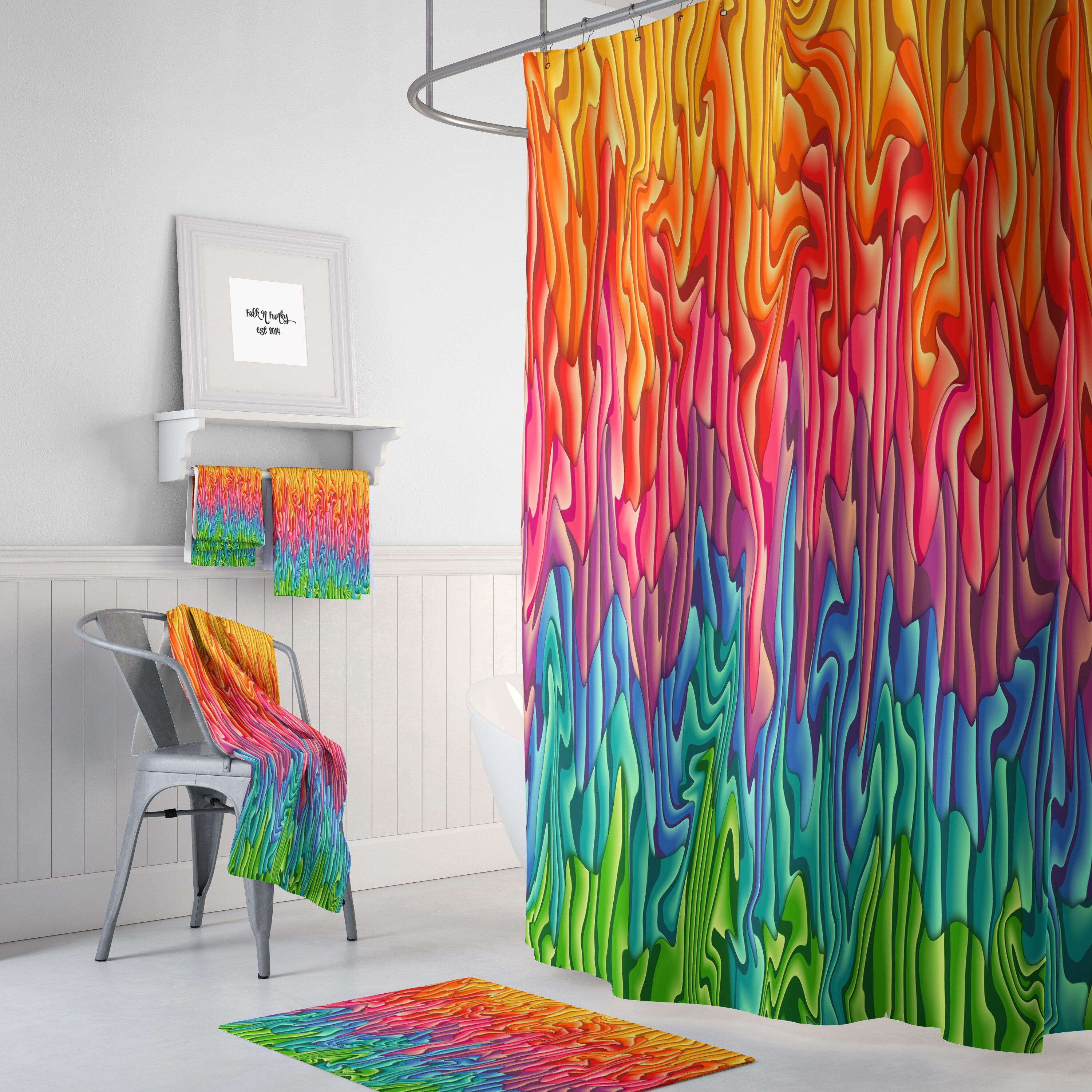Melting Wax Boho Shower Curtain Set with Bold Design Options Herasem