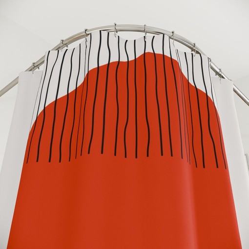 Modern Pal Minimal Lakehouse Design Boho Abstract Red Circle Shower