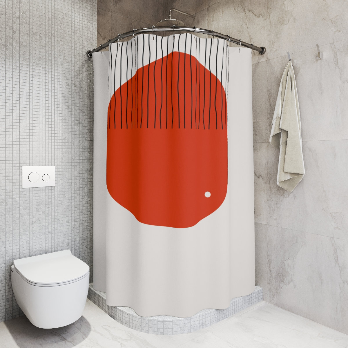 Modern Pal Minimal Lakehouse Design Boho Abstract Red Circle Shower