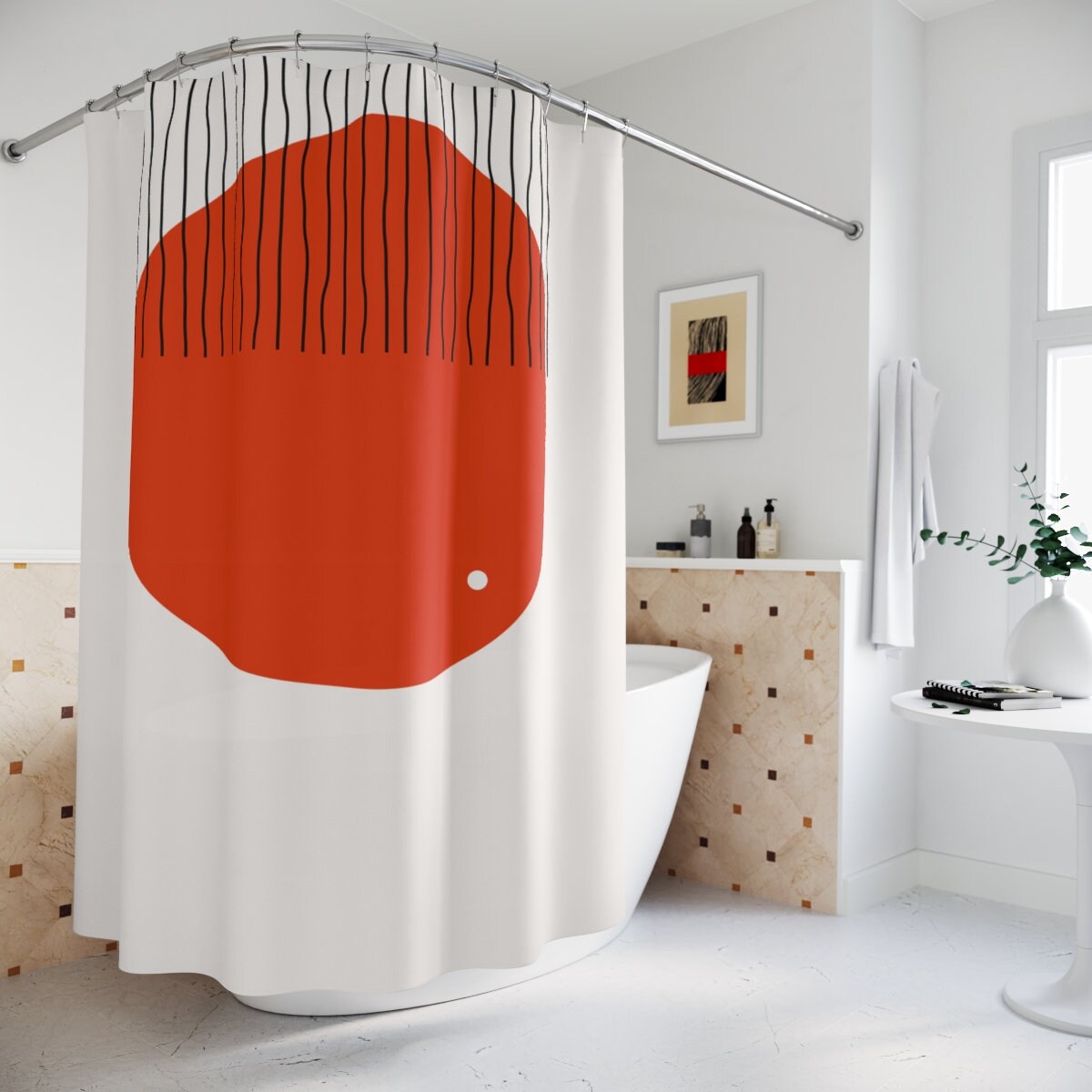 Modern Pal Minimal Lakehouse Design Boho Abstract Red Circle Shower