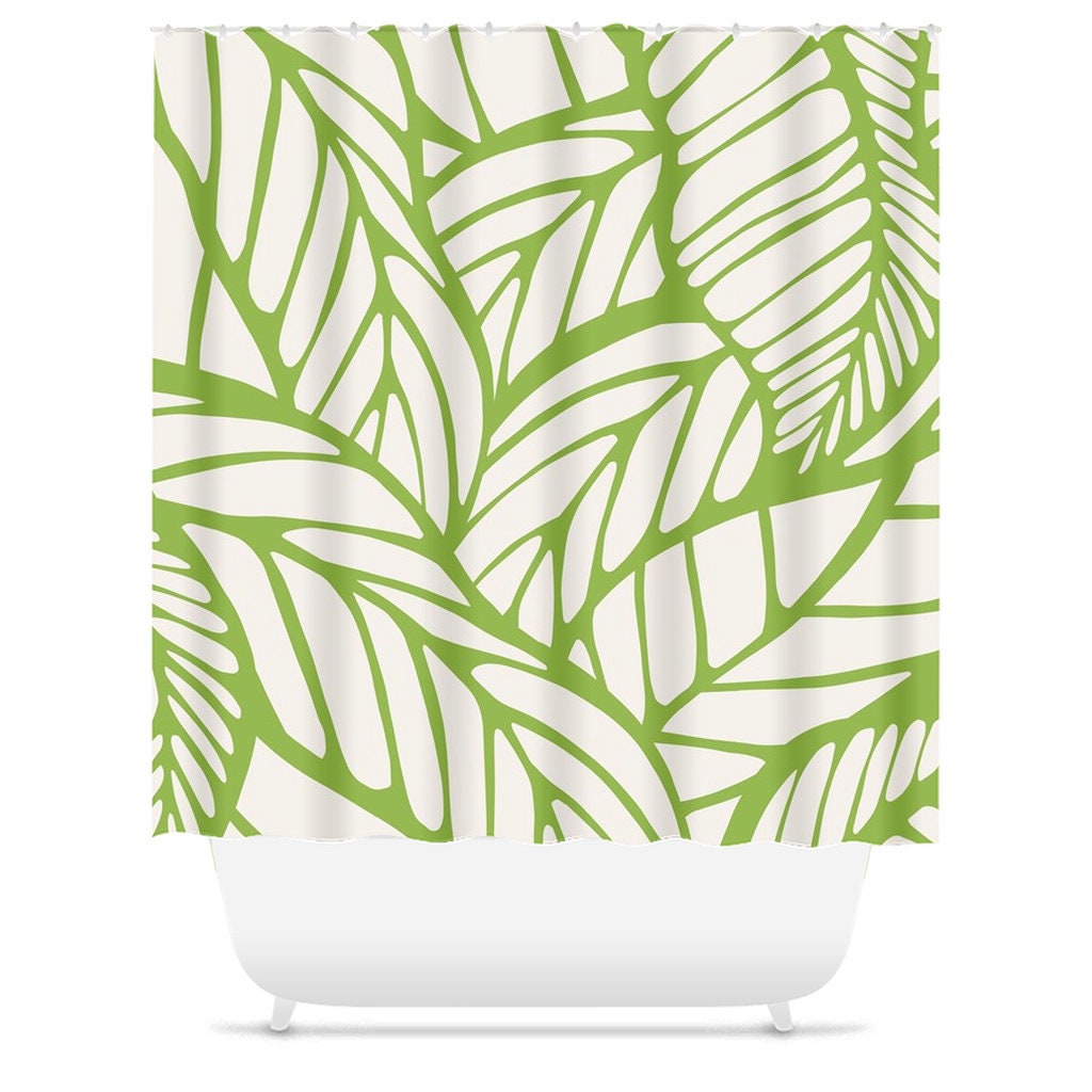 Lime Green Botanical and Tropical Leaf Shower Curtain Minimalist