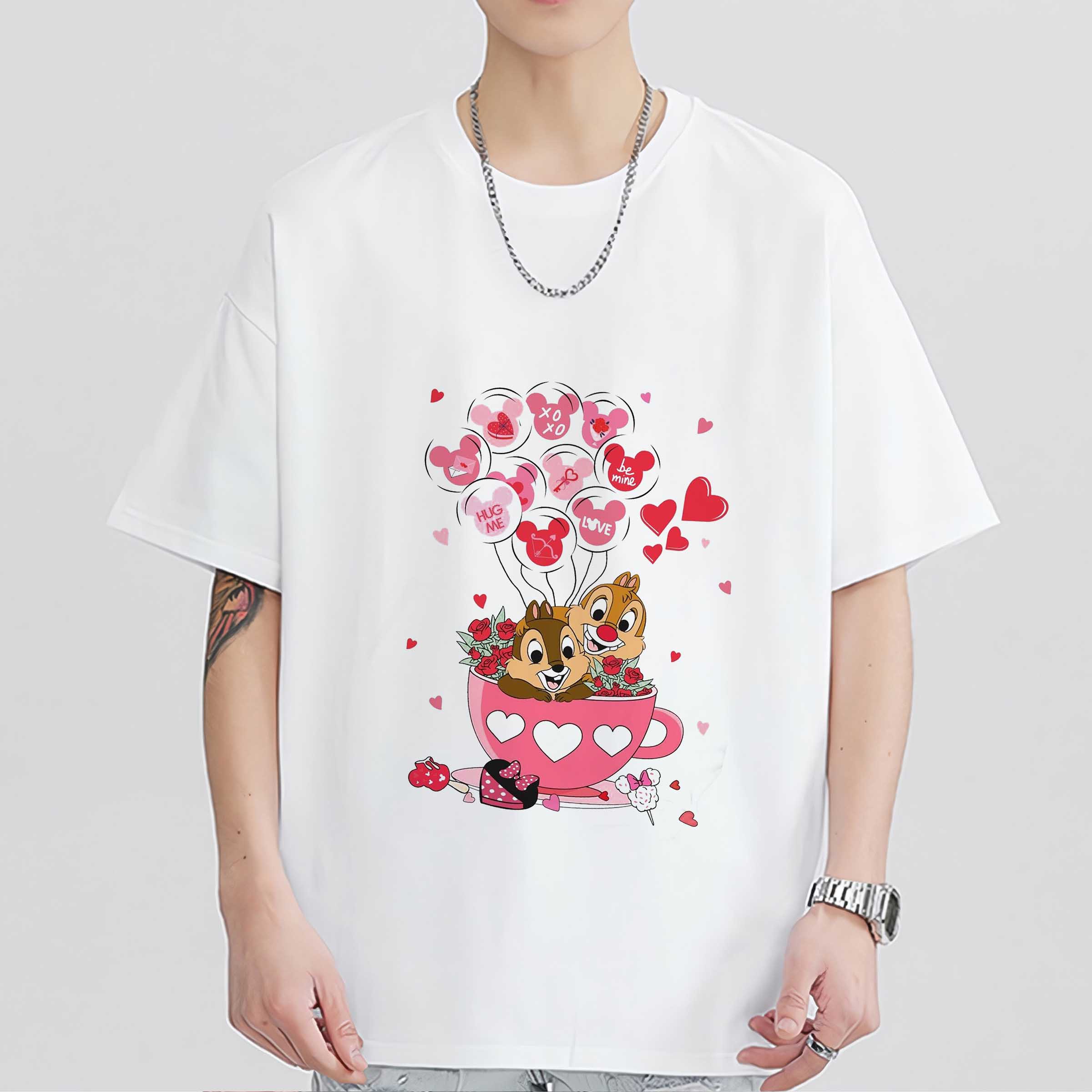 Chip And Dale With Mickey Balloon T-Shirt Lovely Unique Gift Valentine Tea Cup Happy Valentines Sweatshirt, Hoodie